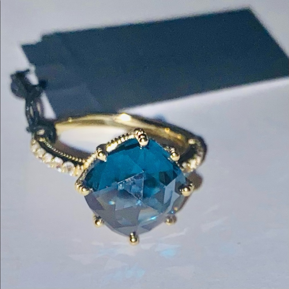 Judith Ripka 14 kt gold/sterling cushion London blue Flora synthetic topaz ring - Picture 10 of 10